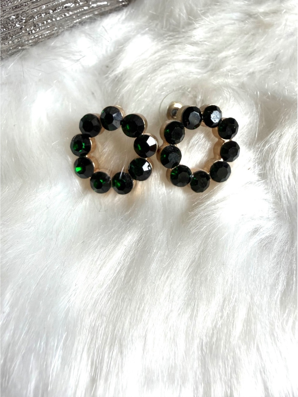Vintage Dark Green Rhinestone Circle Stud Earrings